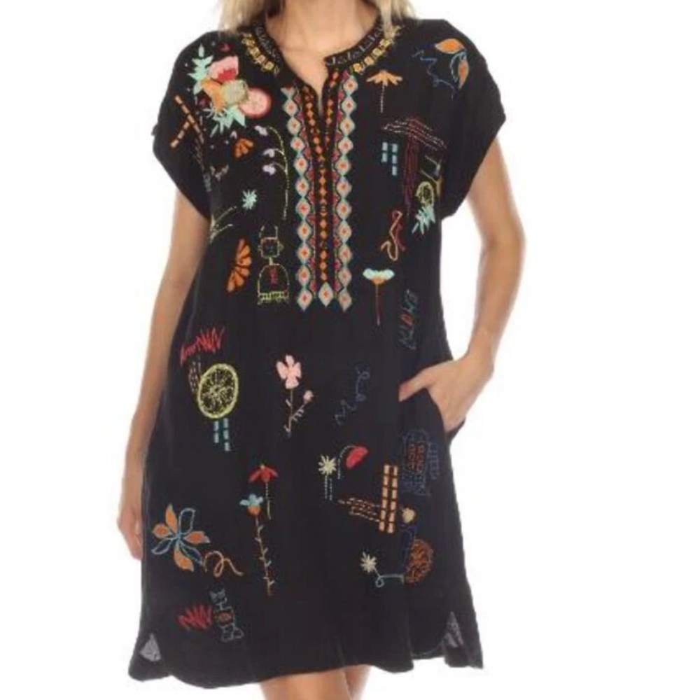 Johnny Was heavily embroidered whimsical Biya Lemona shift dress NWT